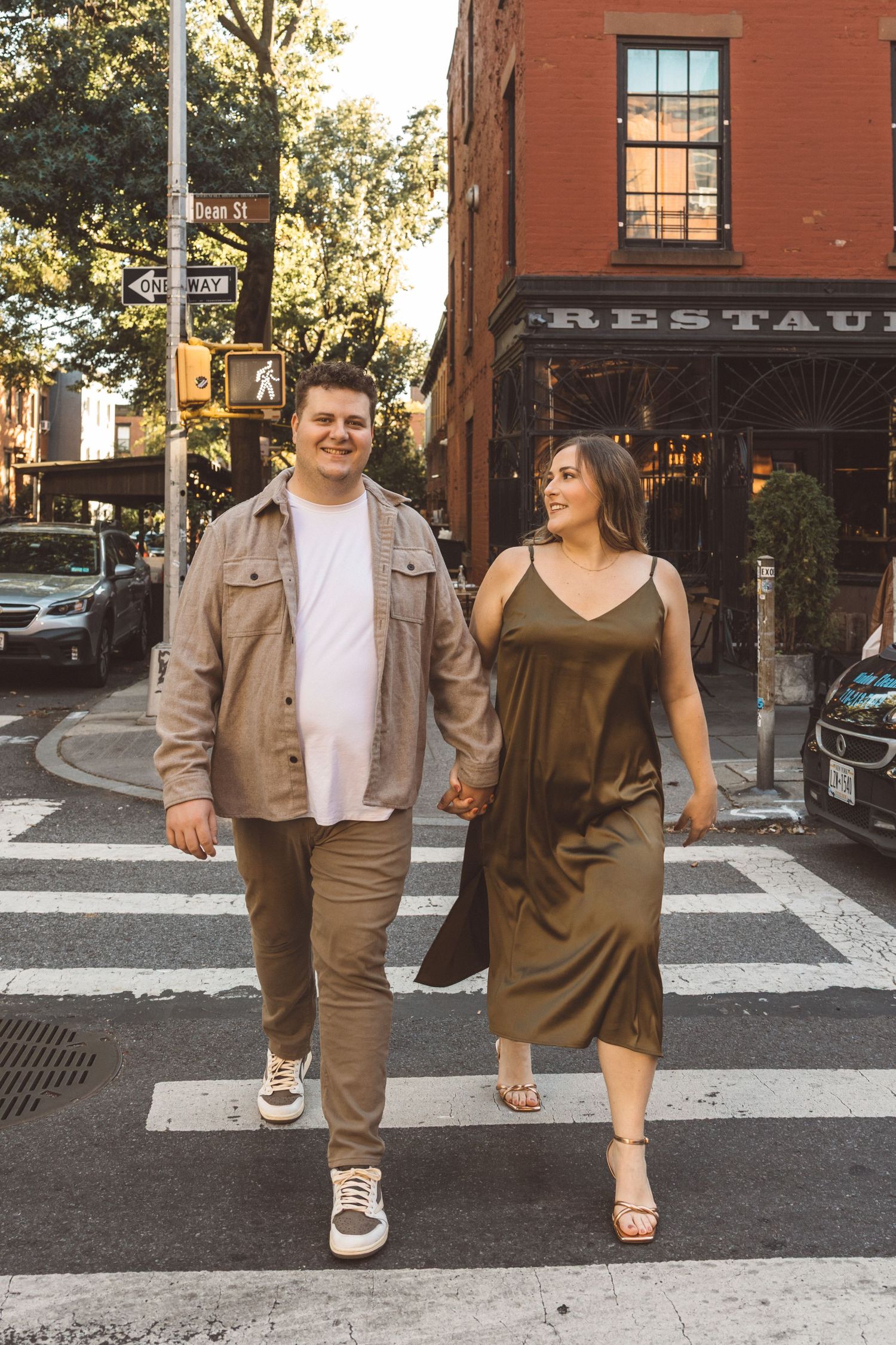 couple walking around NY during their photoshoot