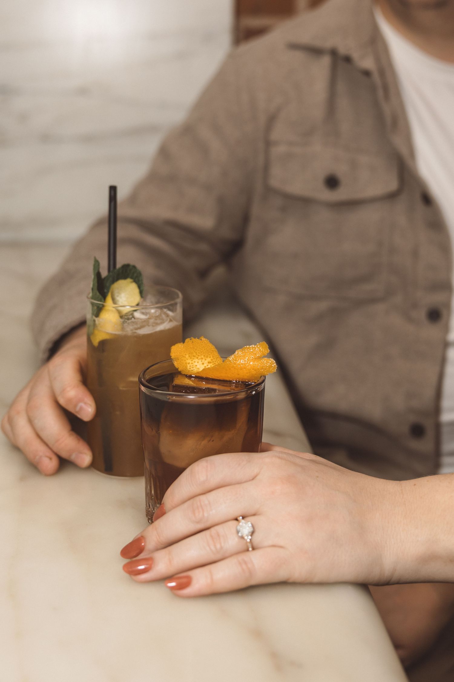 couple having drinks after their dream engagement