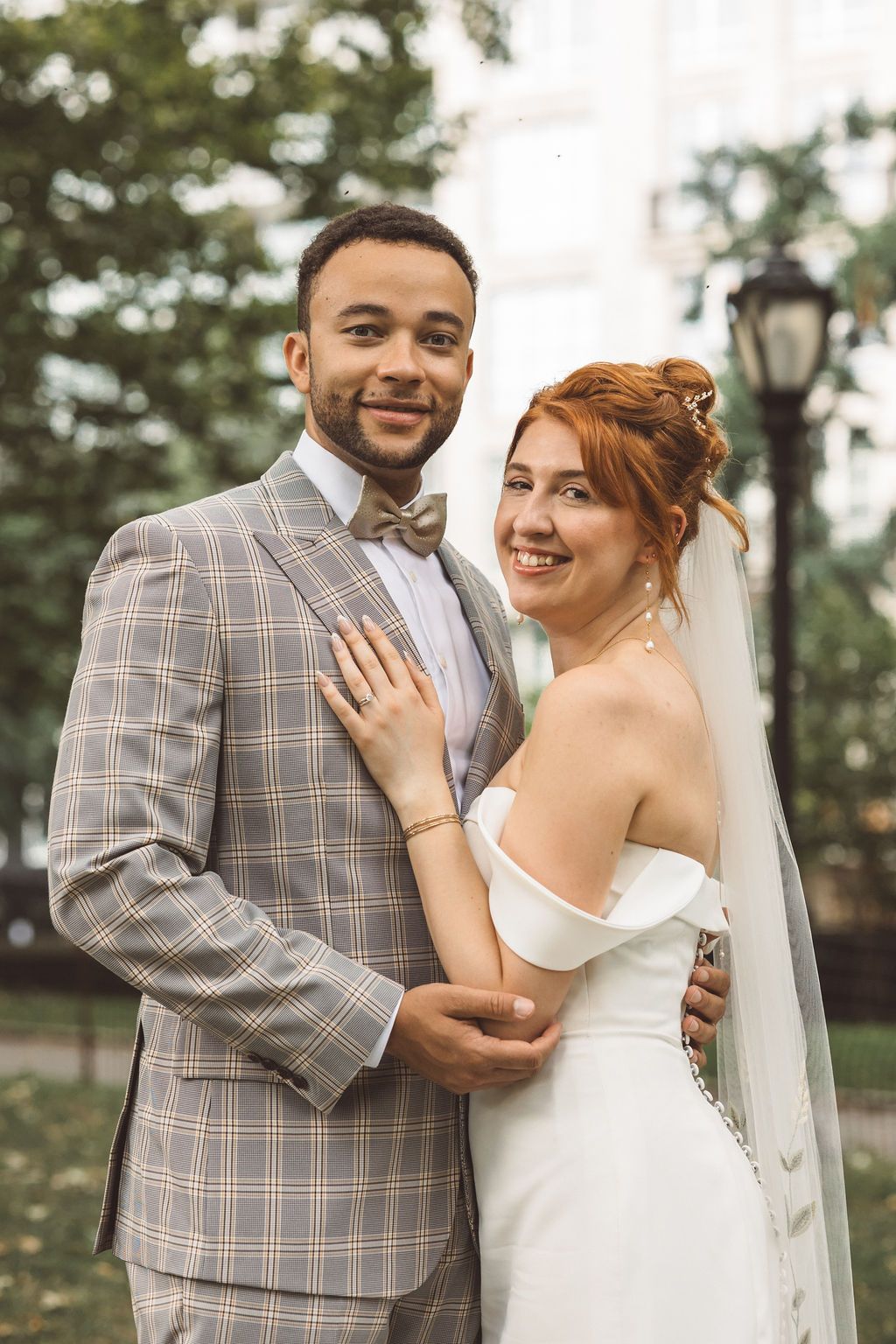 cute picture of the bride and groom smiling at each other