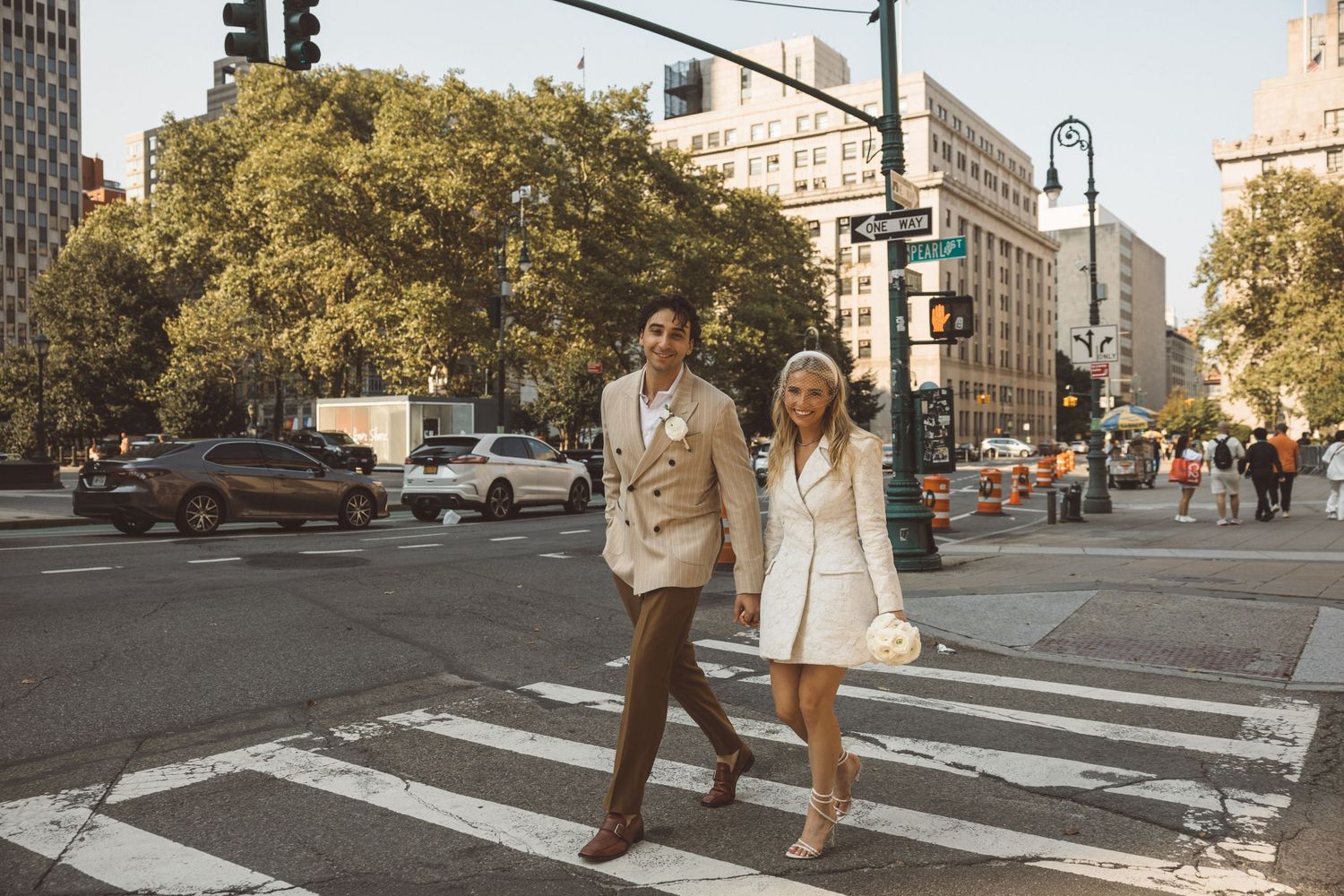 newlyweds walking around NYC