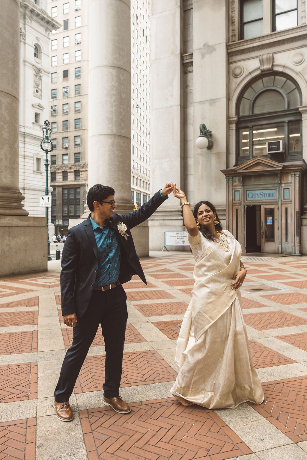 couple dancing during their bridal photos