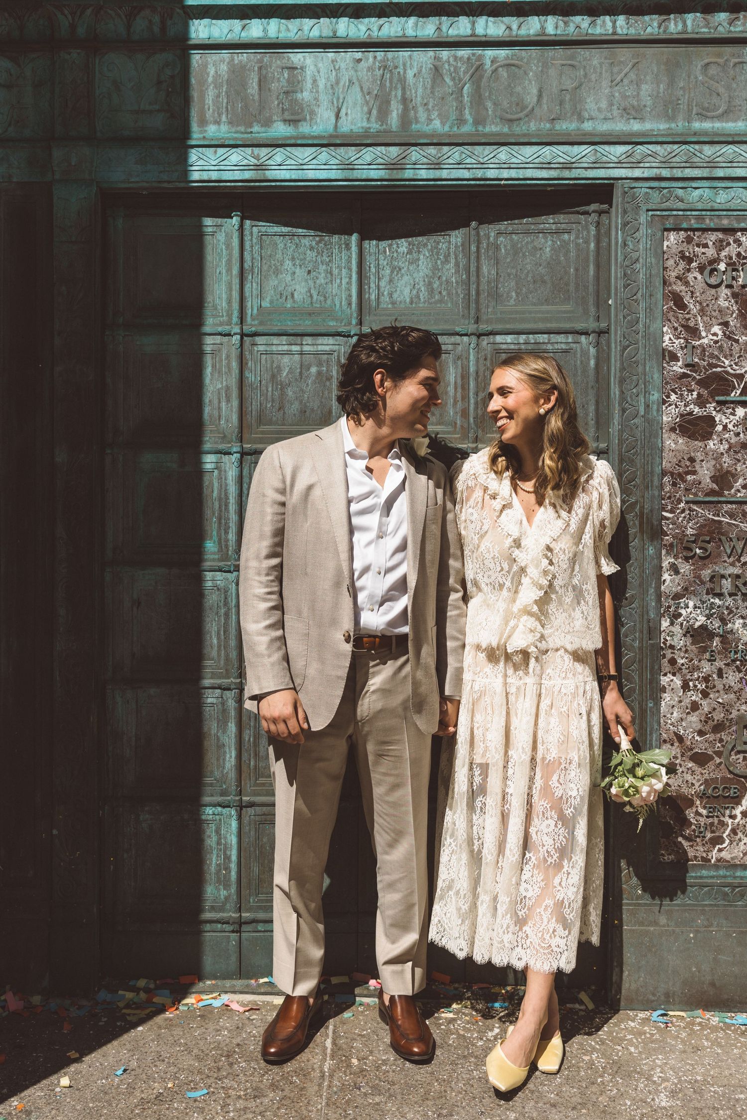 beautiful picture of the bride and groom smiling at each other