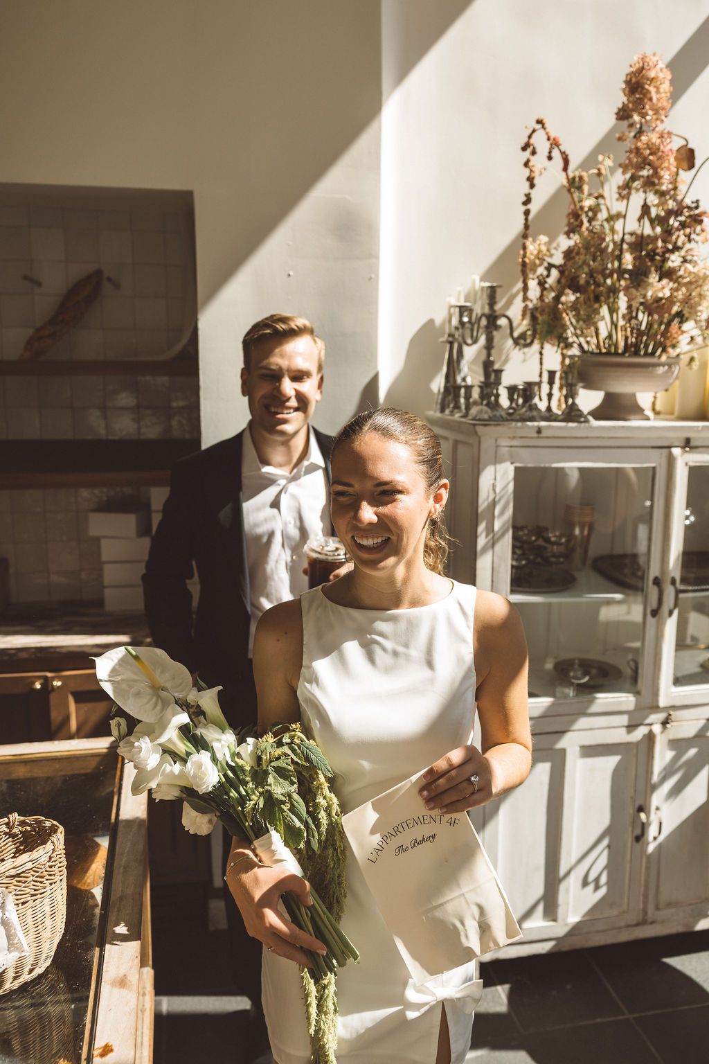 cute picture of the newlyweds smiling