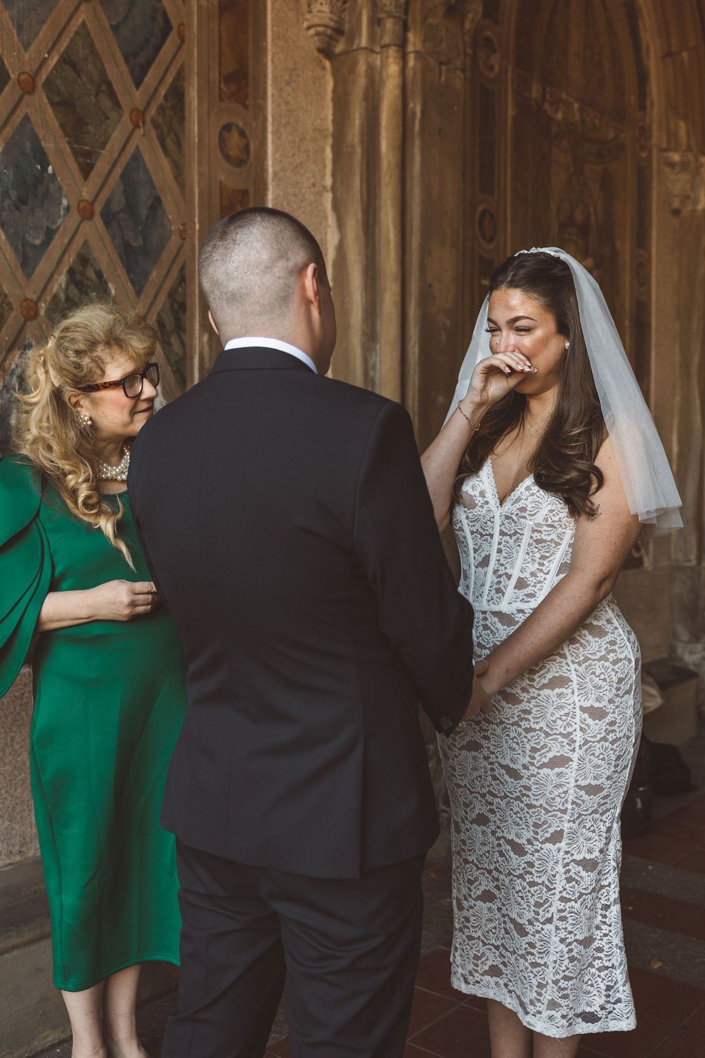 bride emotional at her dream NYC elopement ceremony