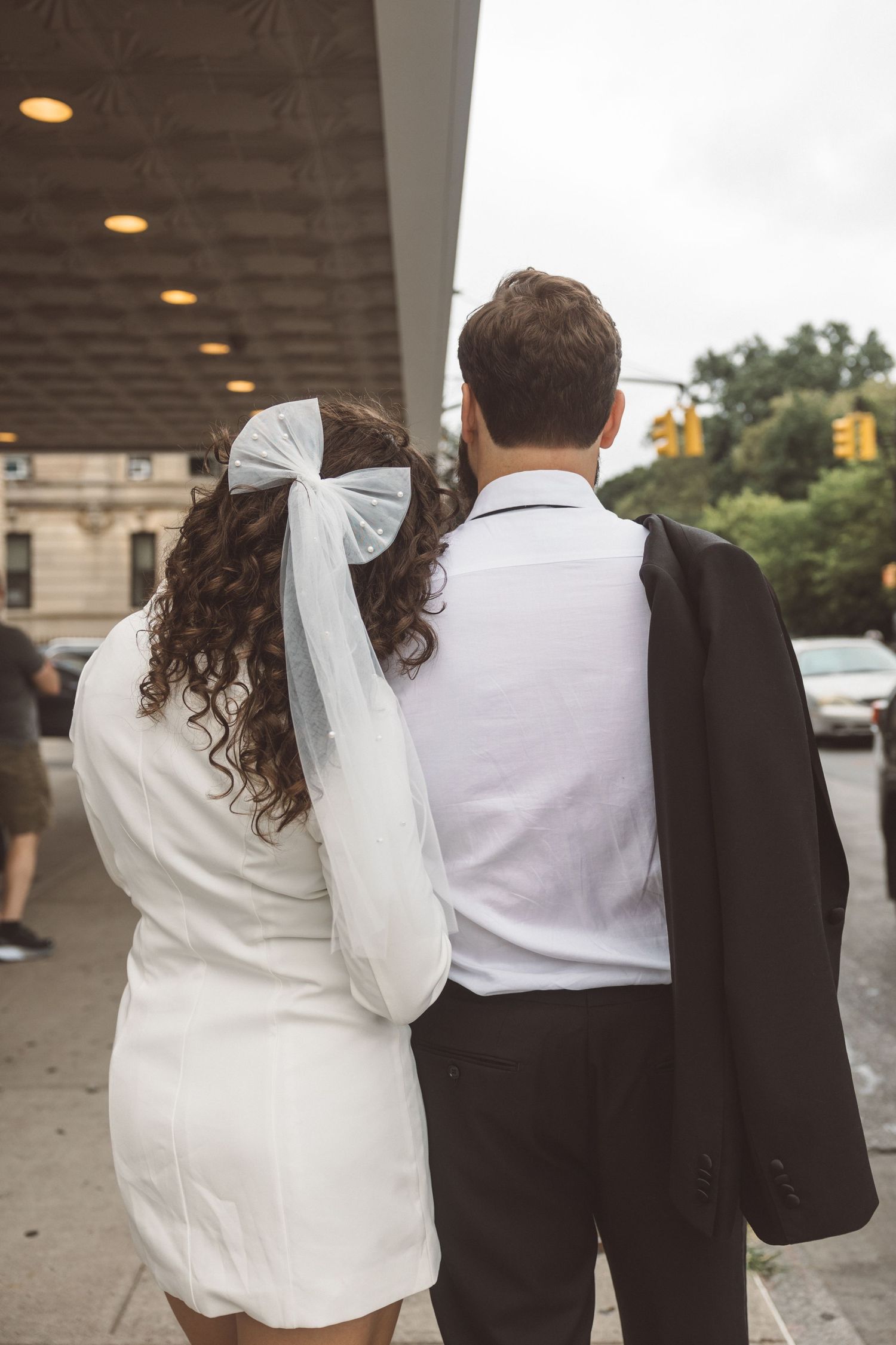 couple at their fave movie theater in NY after their engagement