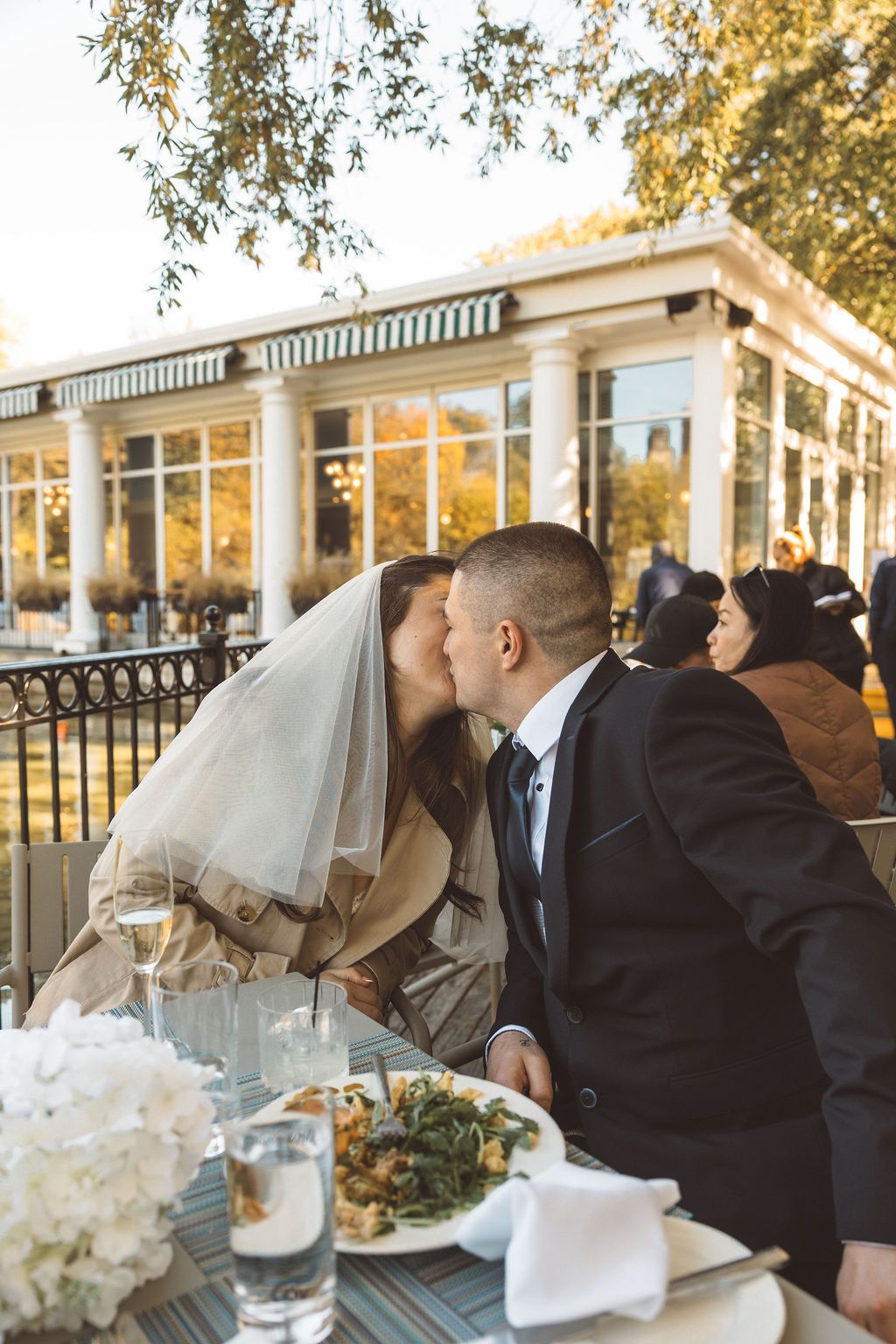 couple kissing during their bridal portraits