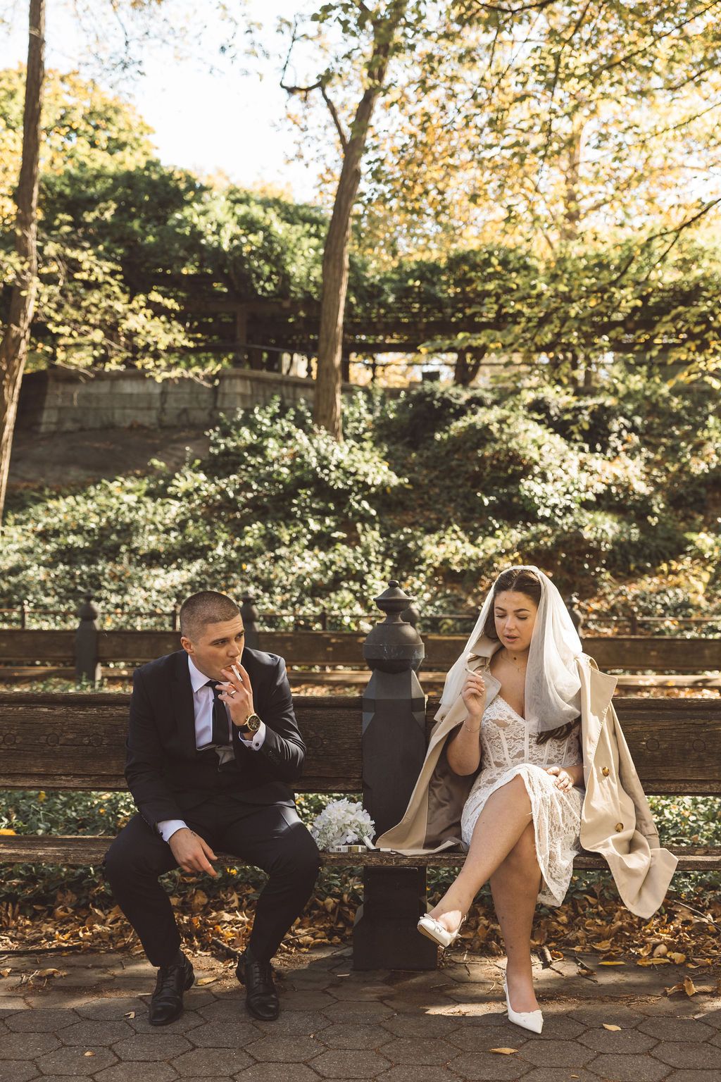 cute picture of the newlyweds in central park