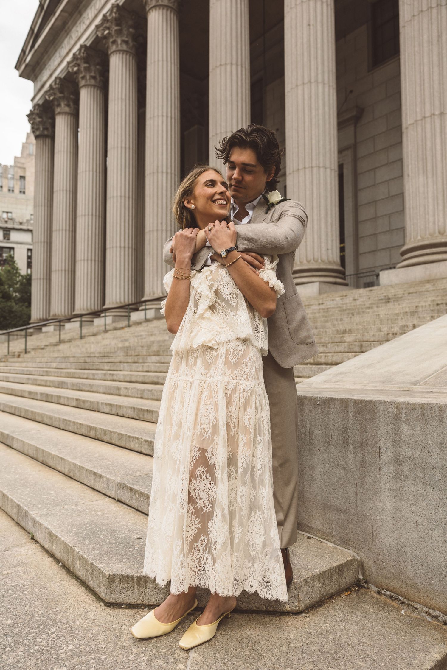 beautiful picture of the newlyweds hugging during their bridal photos