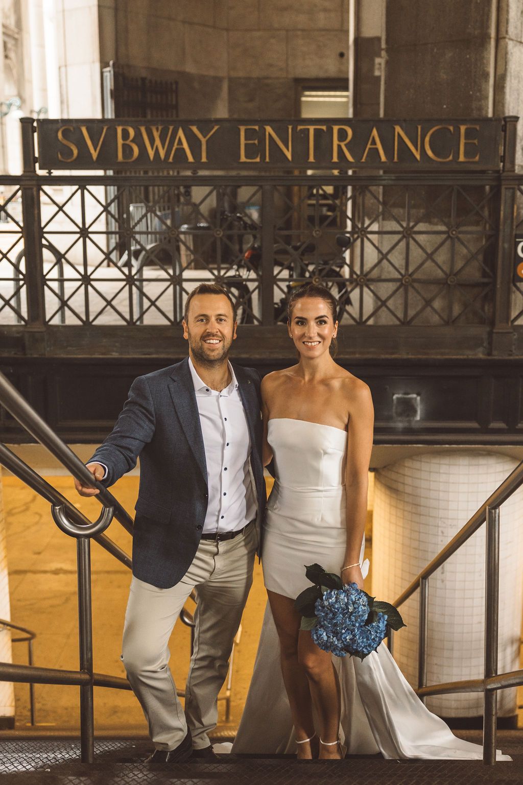 portrait of the newlyweds smiling at each other