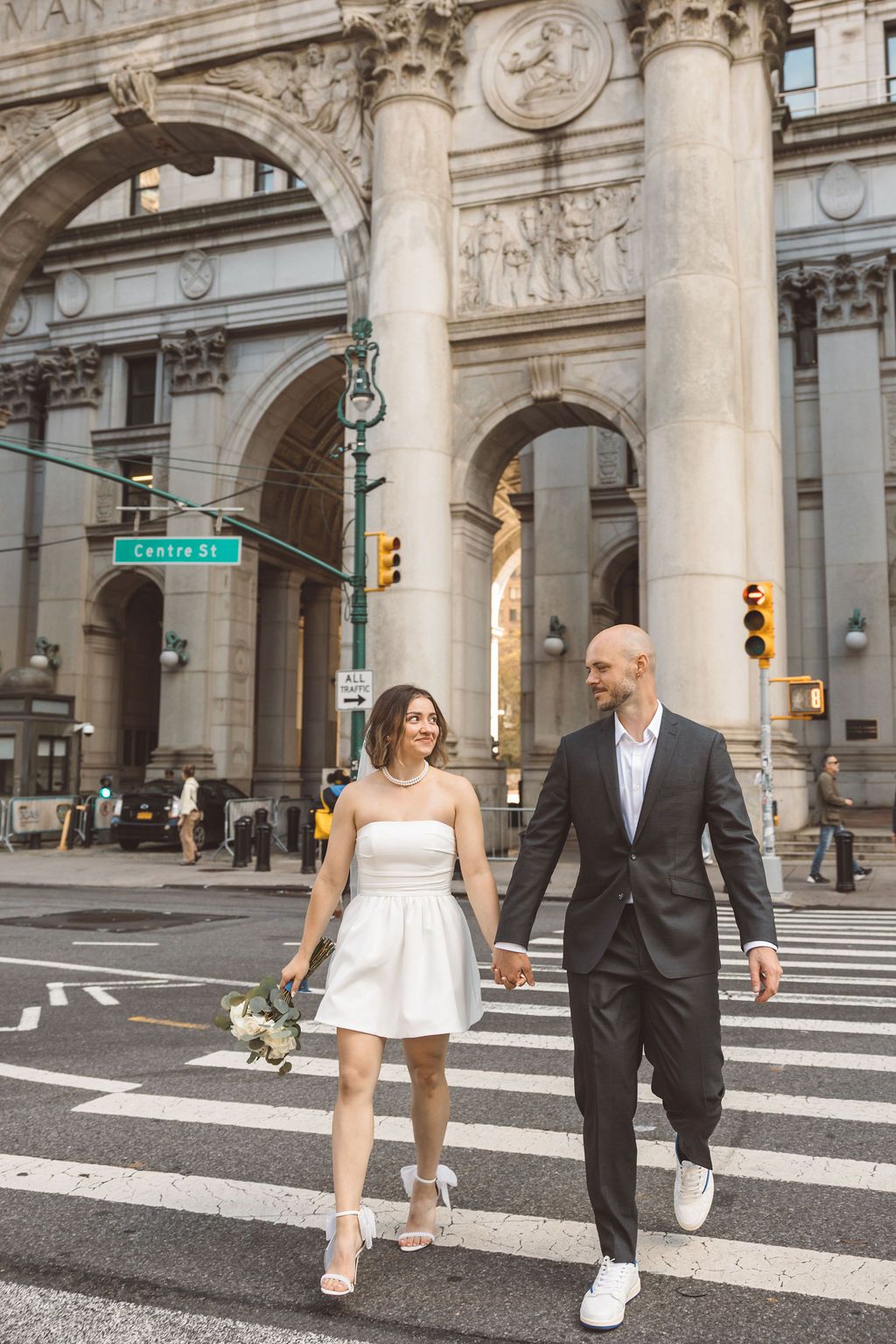 couple having the best time walking around manhattan