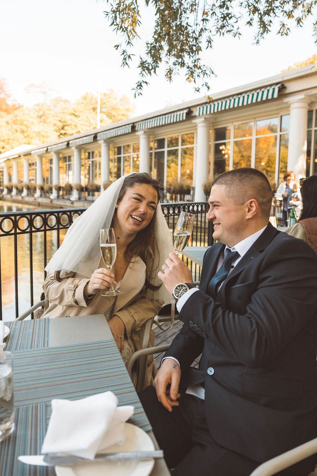 newlyweds walking around NYC after their ceremony