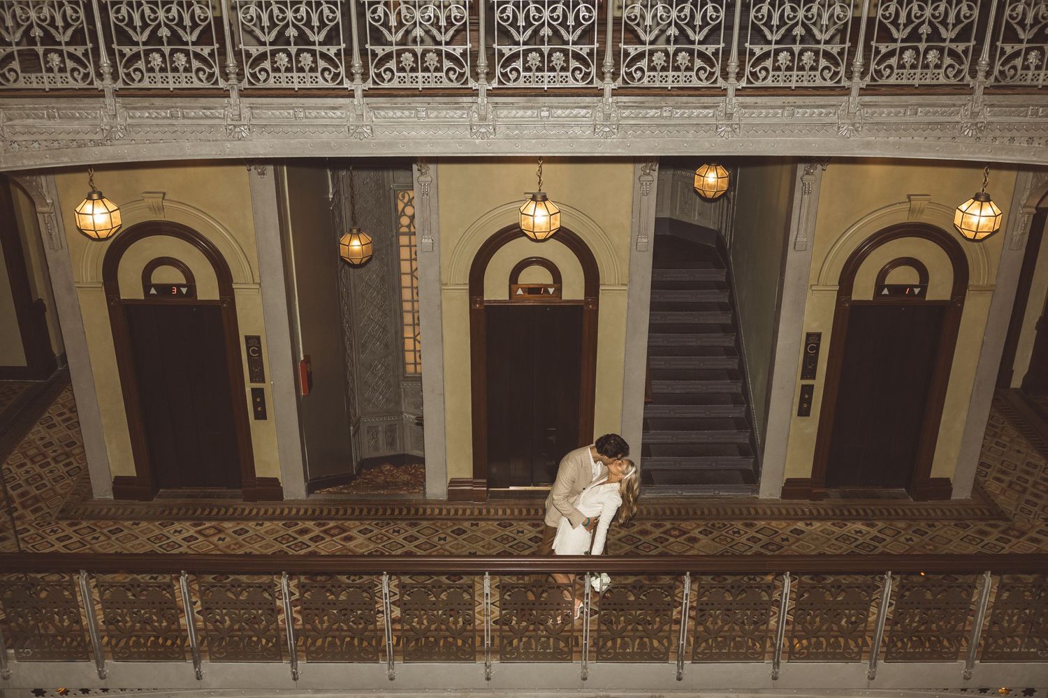 cute picture of the newlyweds kissing during their NYC bridal portraits