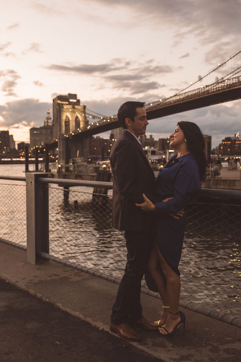 cute picture of the newly engaged couple at their dream photoshoot in new york