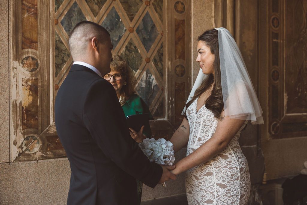 bride and groom emotional during their ceremony