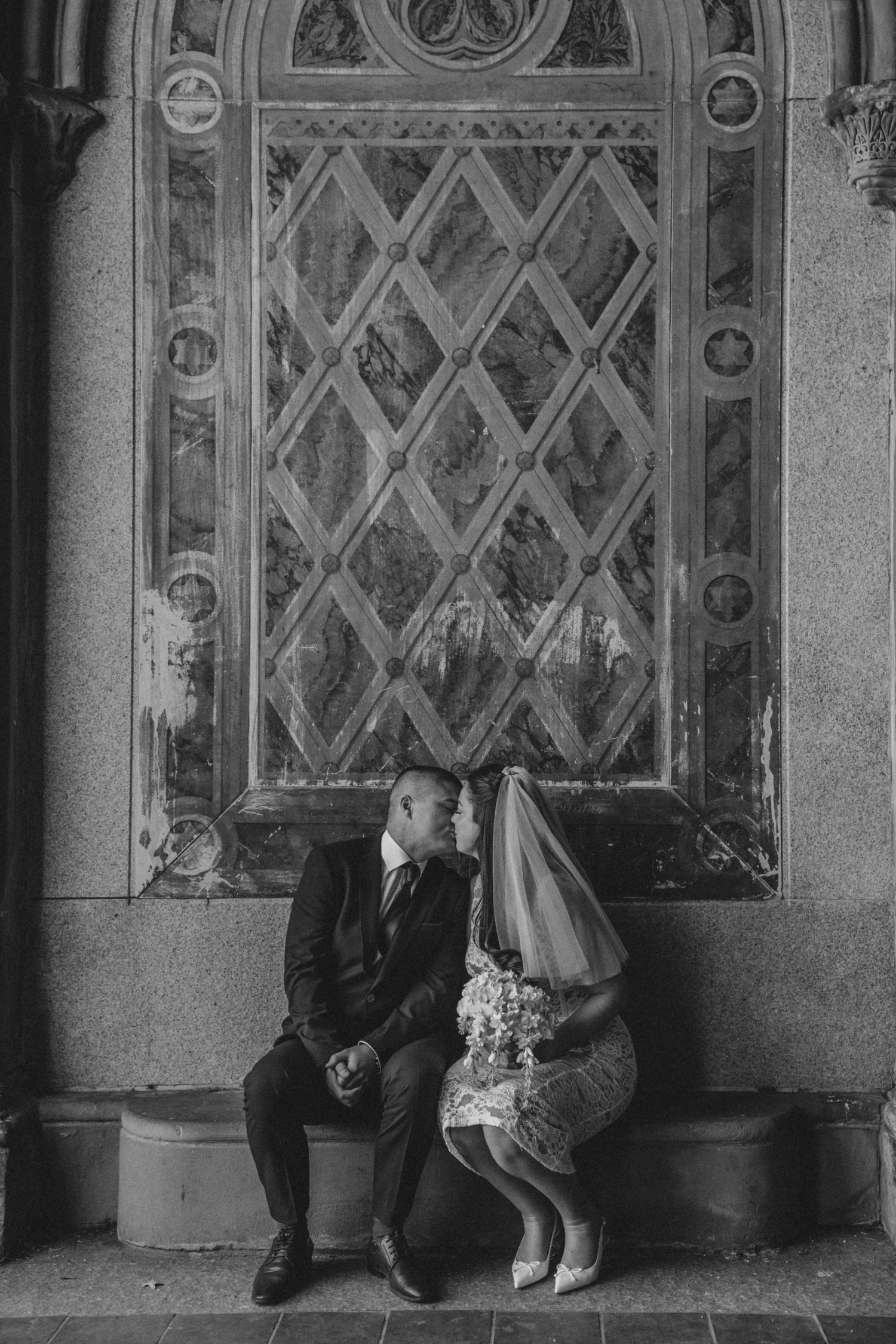 cute picture of the newlyweds kissing