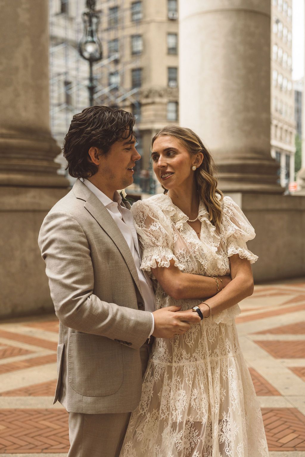 bride and groom dancing during their bridal portraits