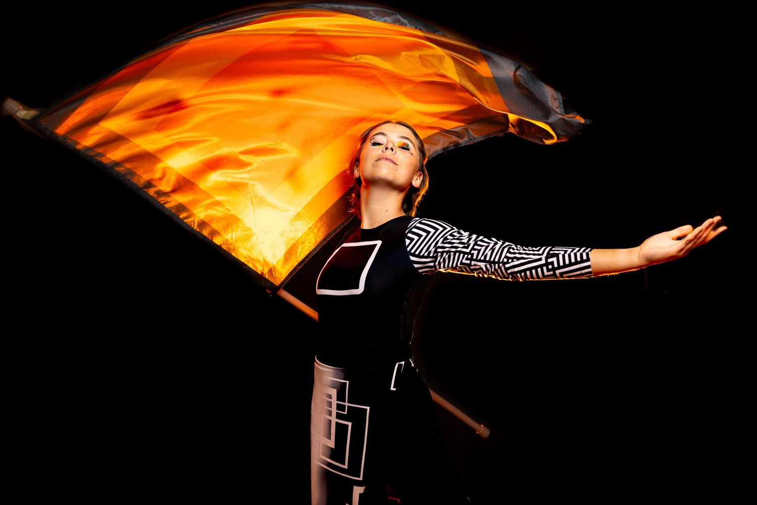 Color guard performer of Clovis North High School posing for media day.