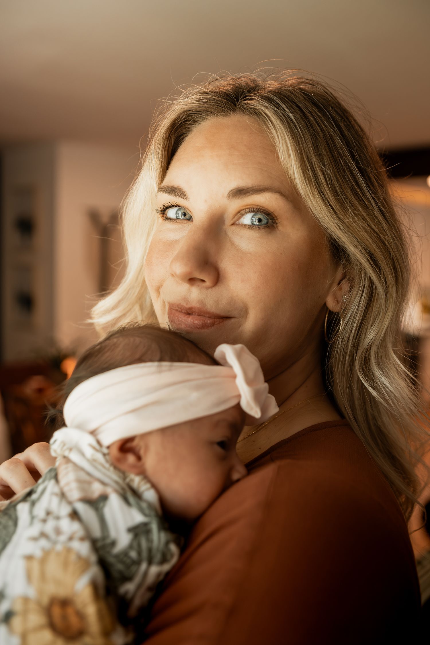 Series of tender moments showing mother and child embracing in warm light.