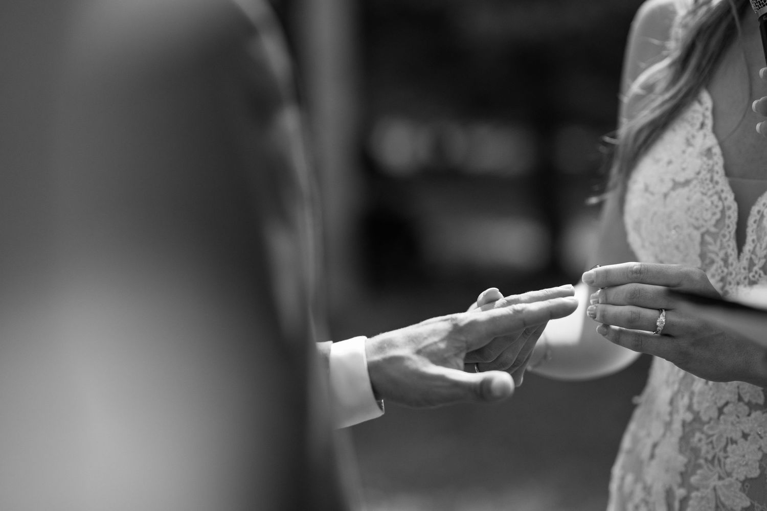 Series of artistic black and white detail shots from a wedding ceremony.