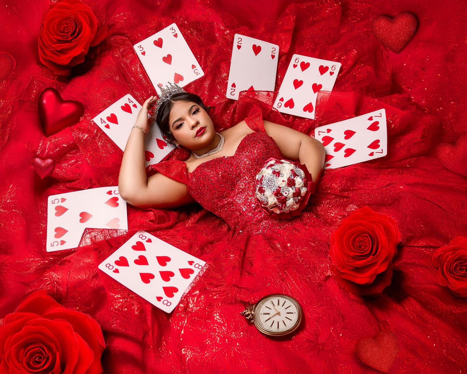Quinceanera / sweet 16 photography queen of hearts theme