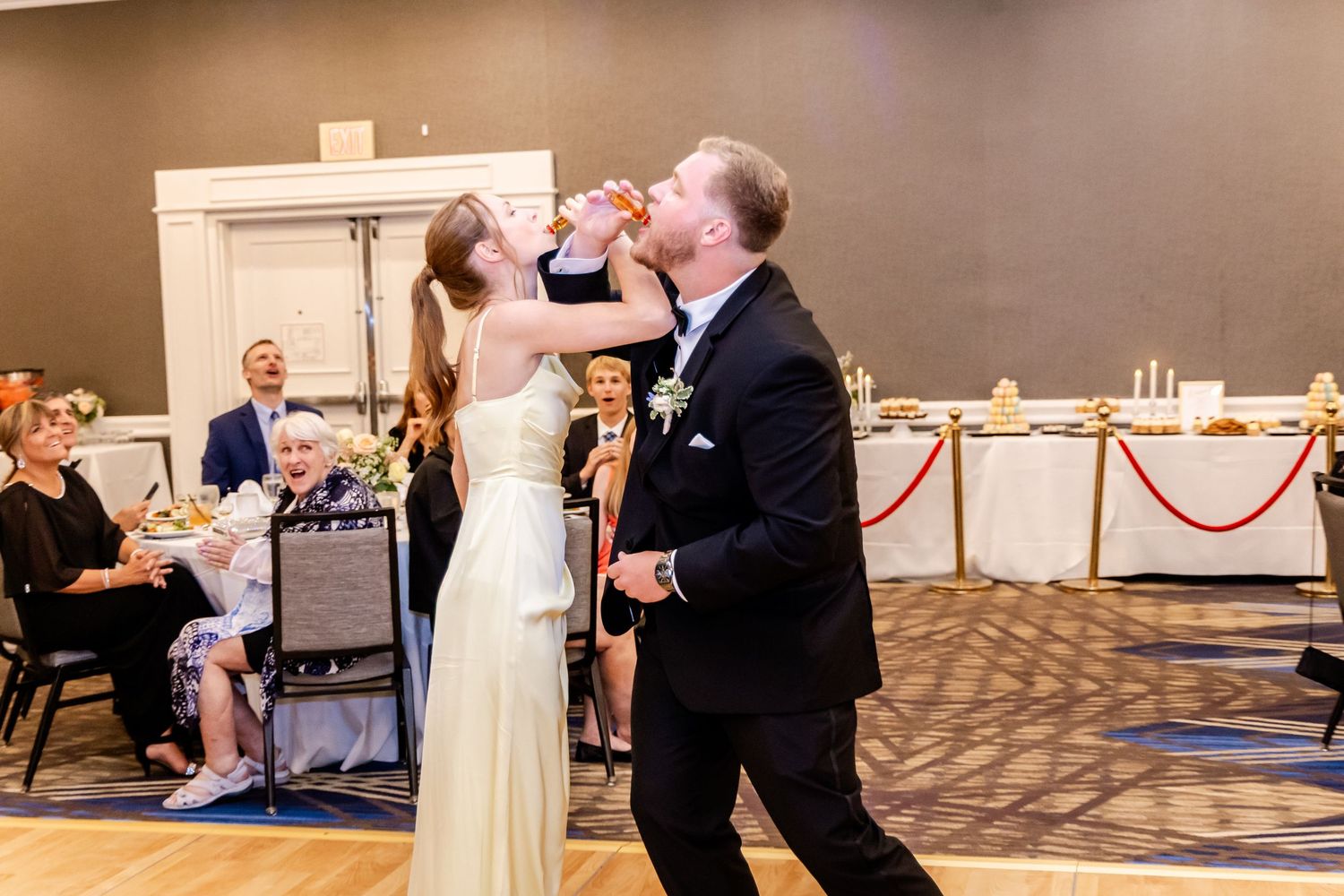 Wedding reception dance floor moments captured in sequence.