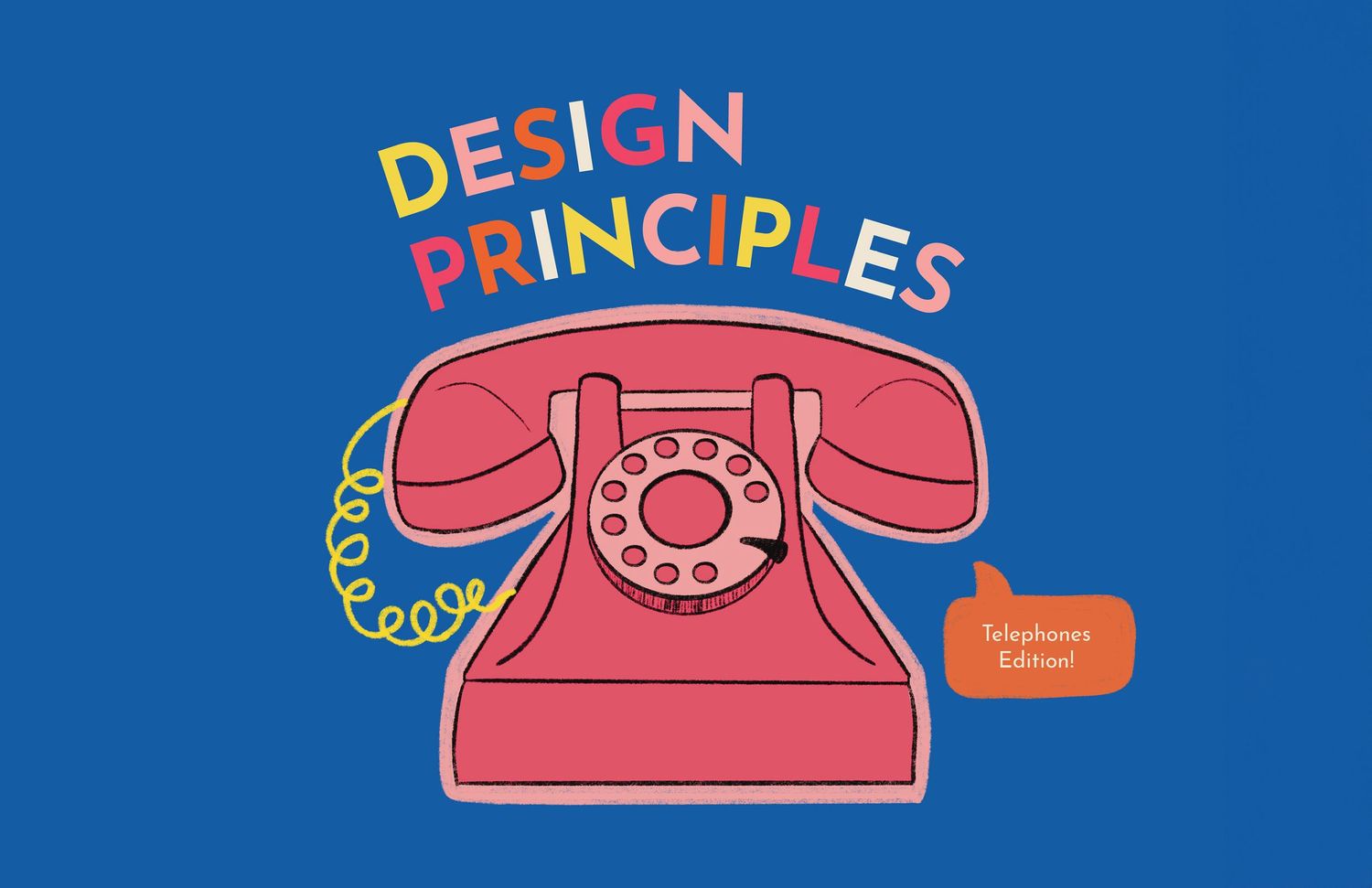 Design Principles Telephone Edition book cover featuring a pink rotary phone on a bold blue background.