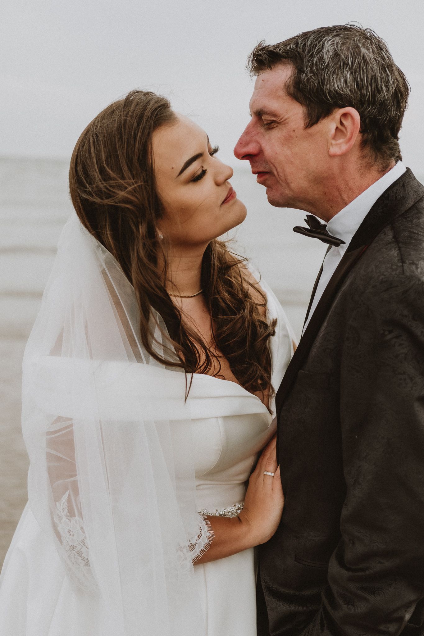 coastal wedding portrait in Kent – bride and groom by the ocean