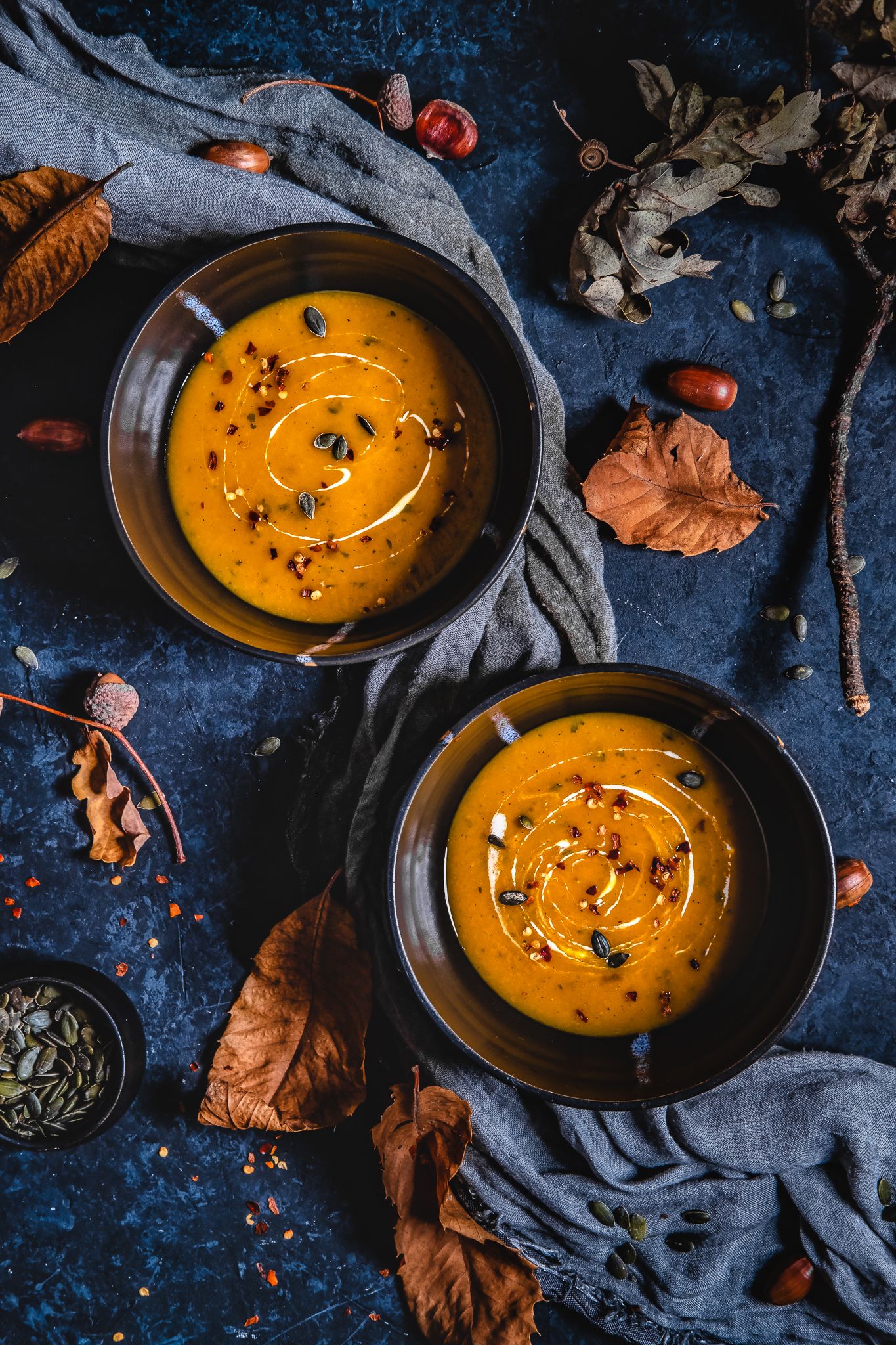 restaurant photography in Kent – autumn pumpkin soup served with garnish