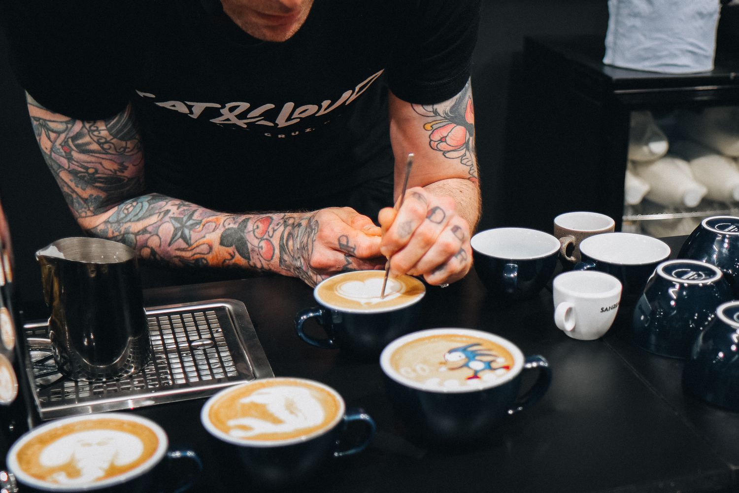 coffee art photography in London – detailed foam pattern on cappuccino
