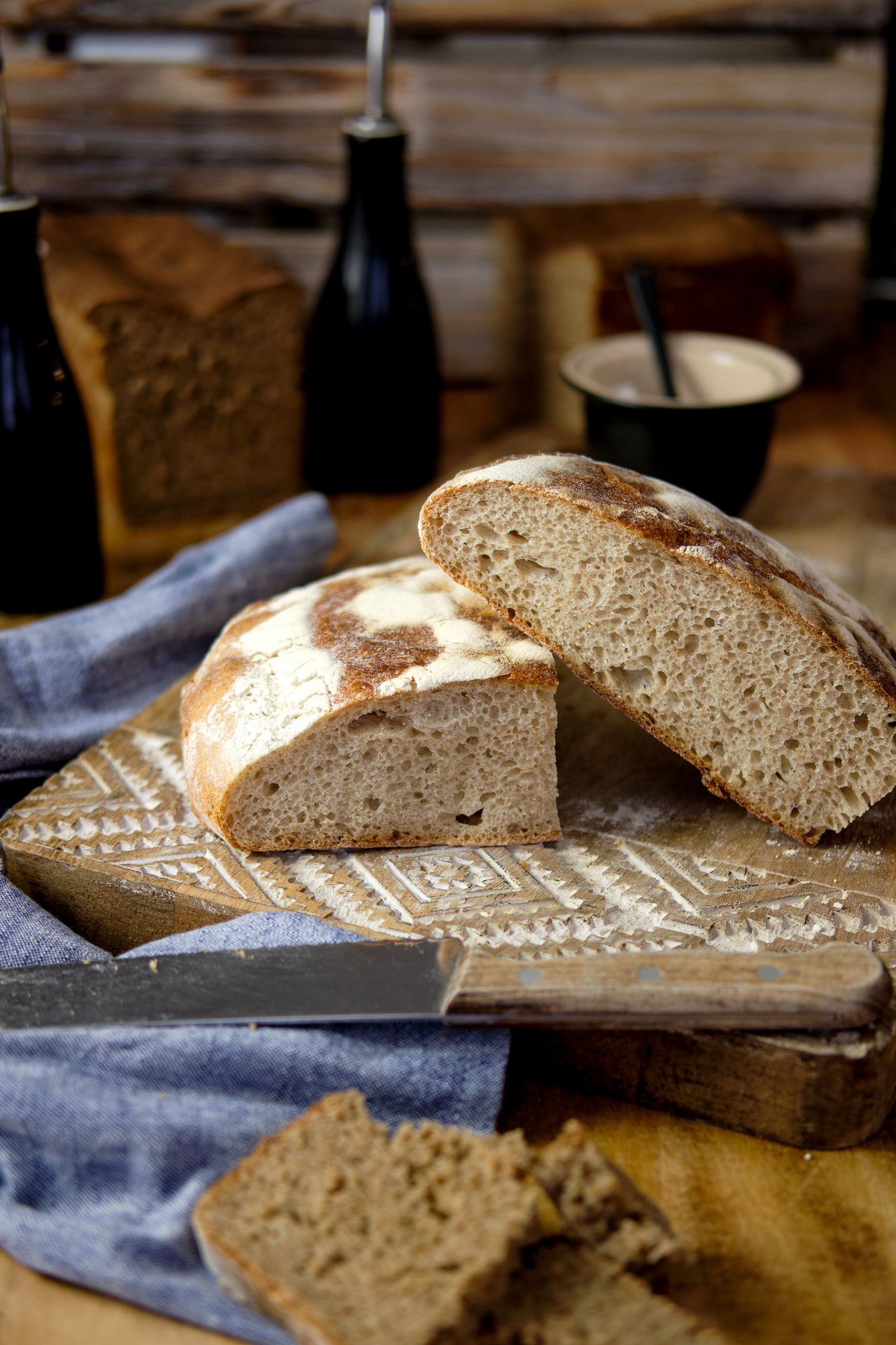 photography in London – freshly baked artisan bread on wooden board