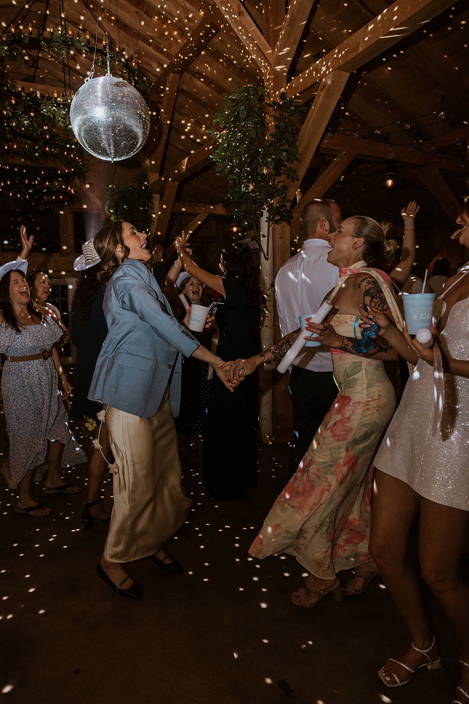 Wedding guests dancing at a Longlook Farm NH wedding reception