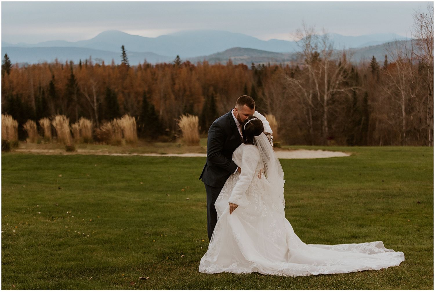 Bride and groom at their White Mountain wedding in New Hampshire