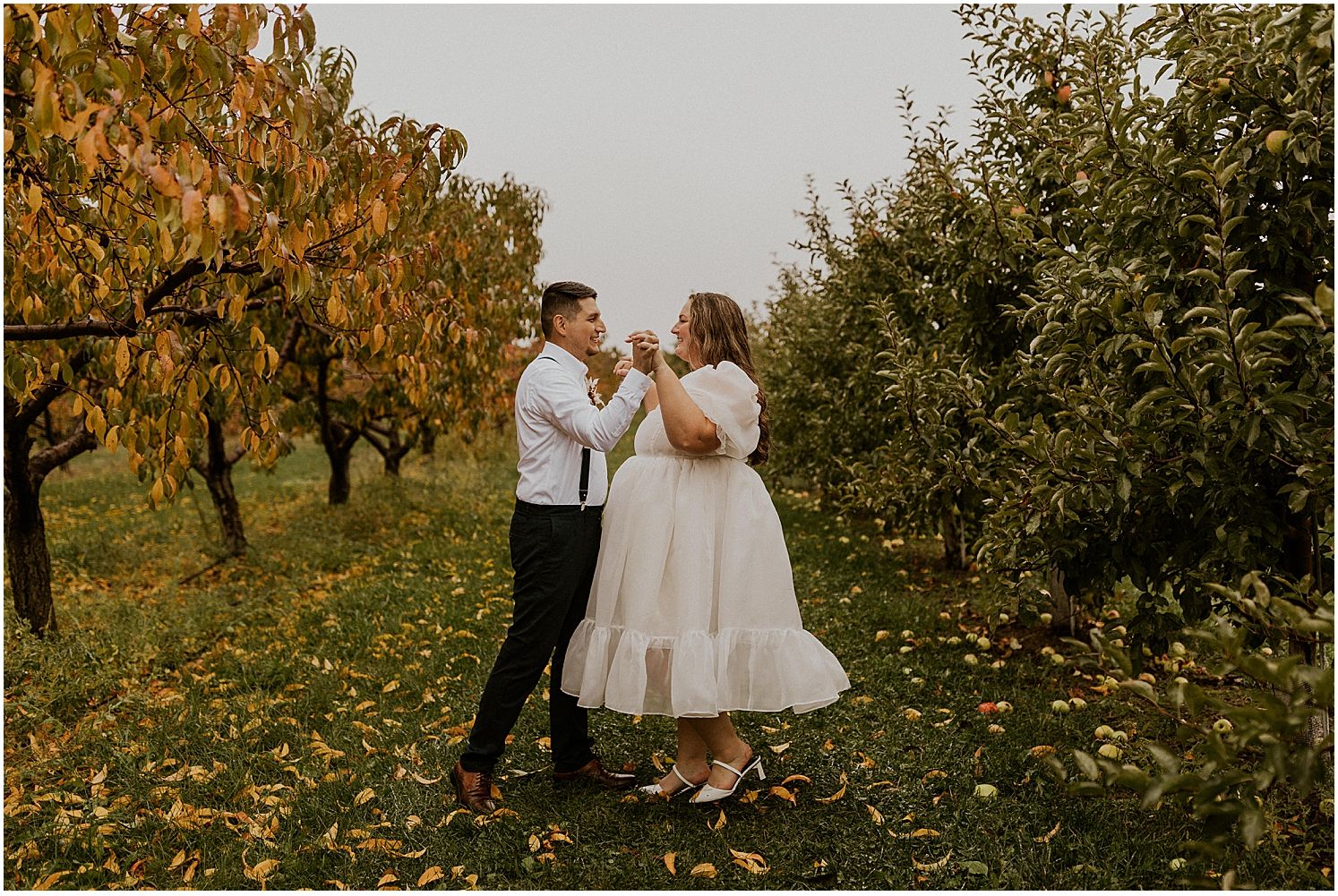 Bride and groom at NH apple orchard