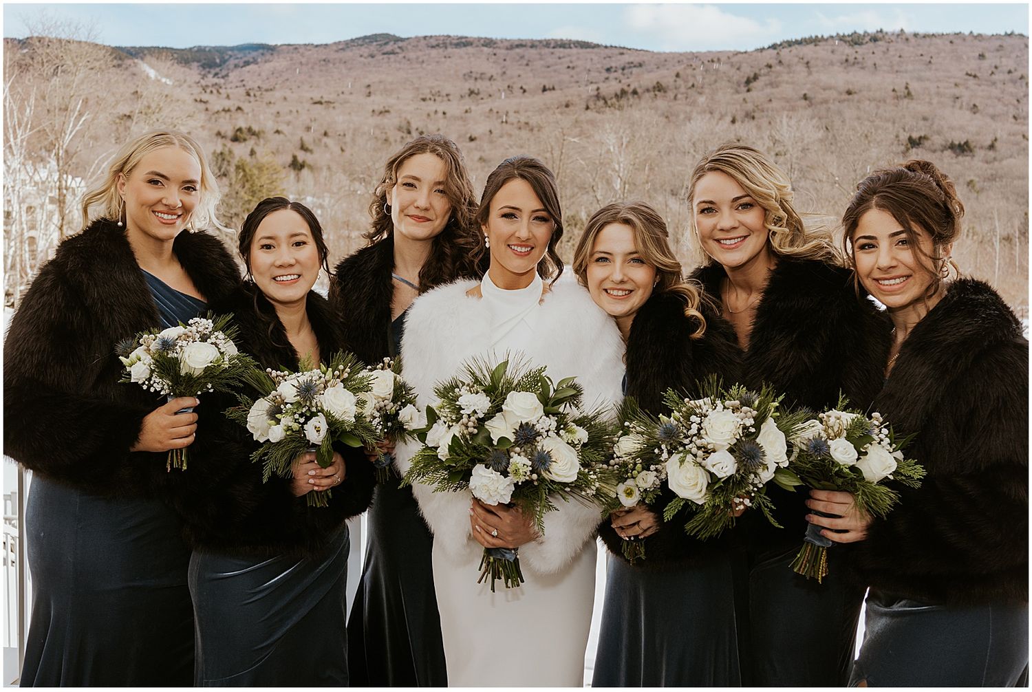 Bride and her bridesmaids at a Loon Mountain wedding at River Walk Resort