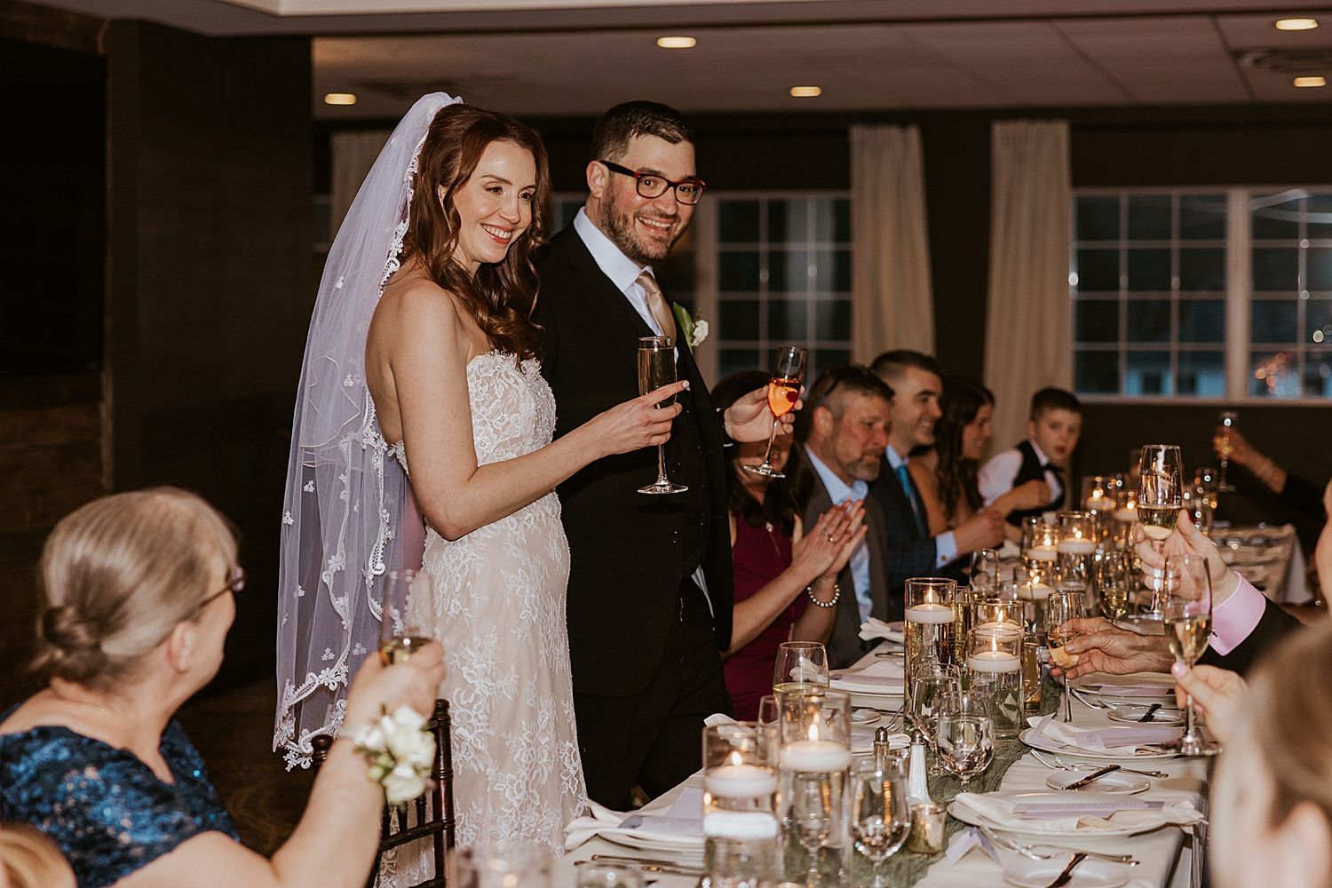 Bride and groom at their micro wedding reception in NH