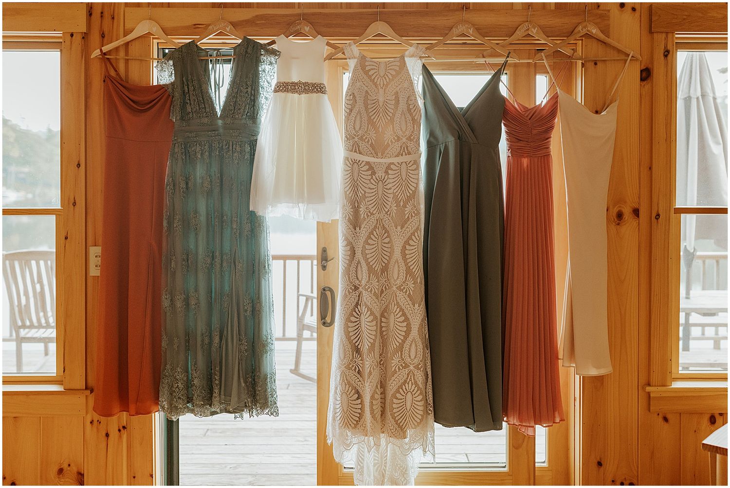 Orange and green bridesmaid dresses fall wedding