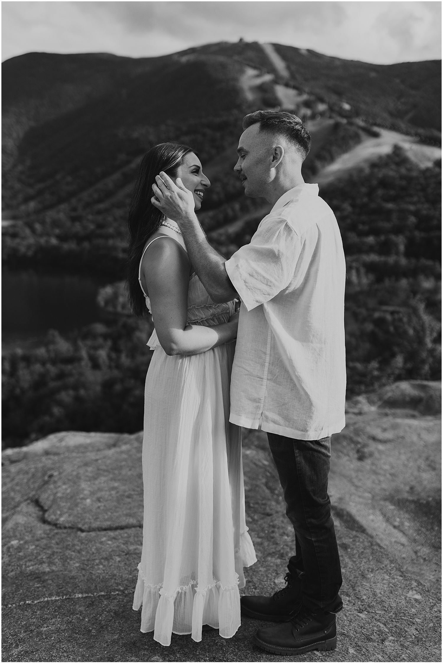 Black and white engagement photos in the mountains
