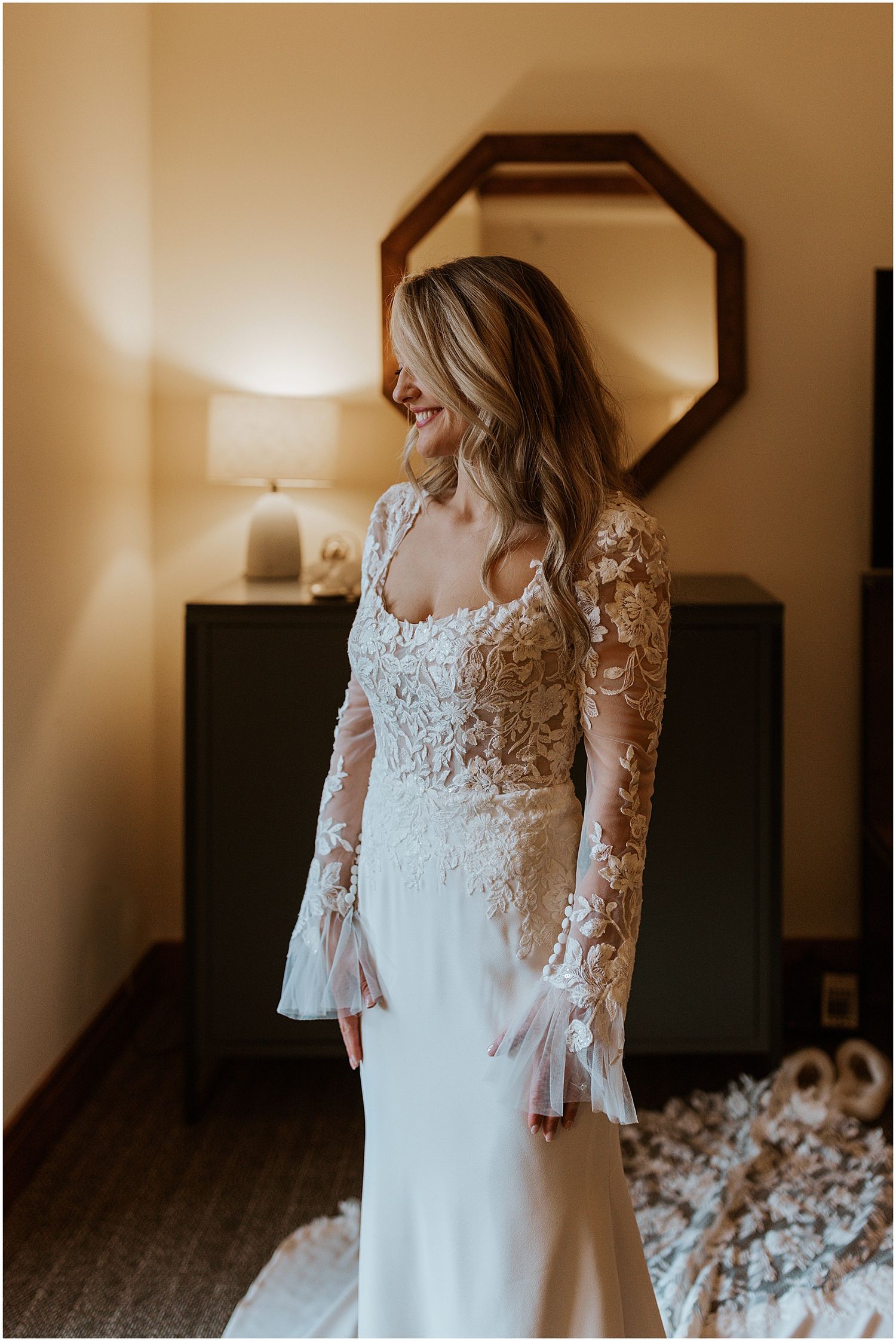 Longsleeve bridal gown for Stowe mountain wedding