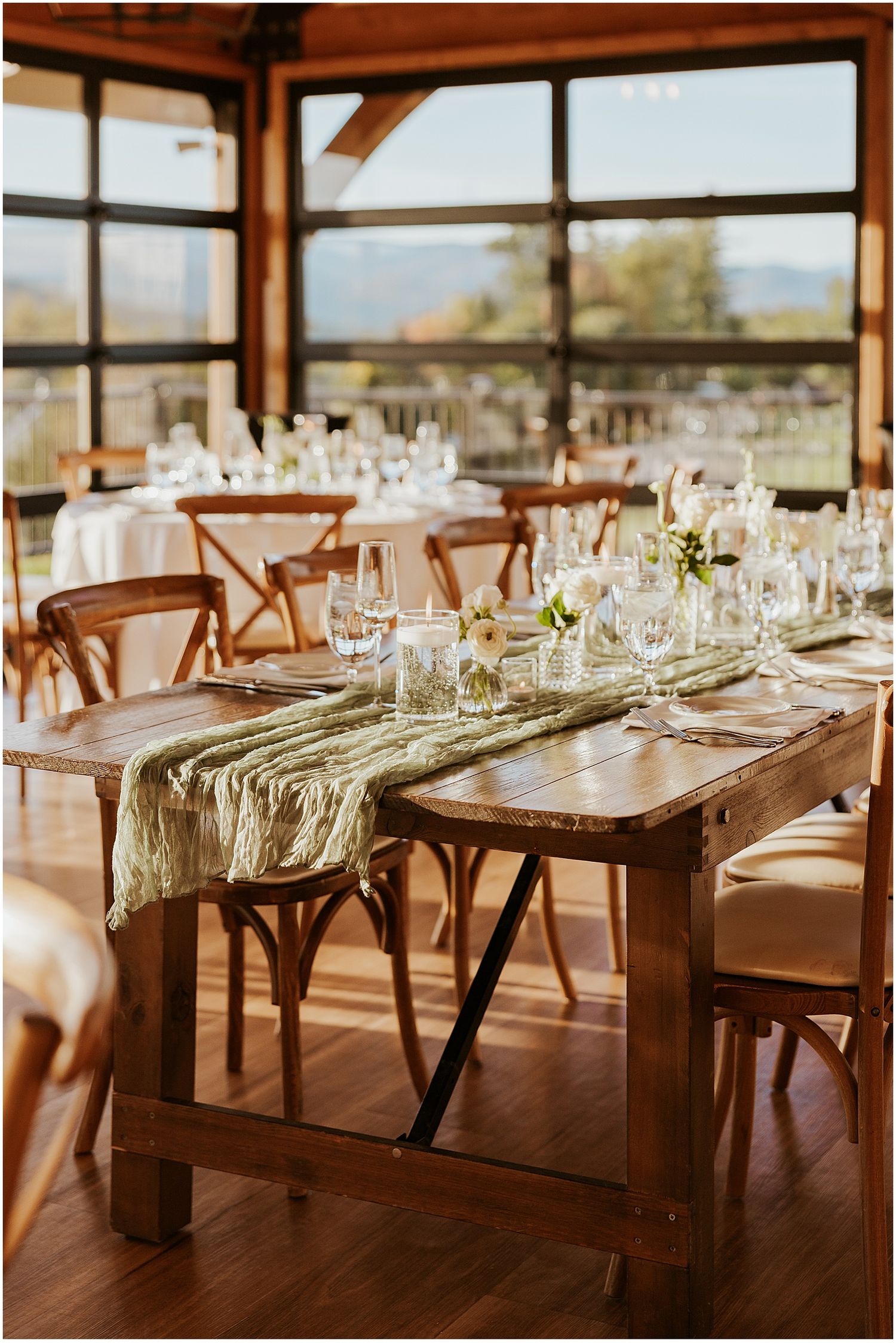 Wedding table decor at White Mountain wedding venue Owl's Nest