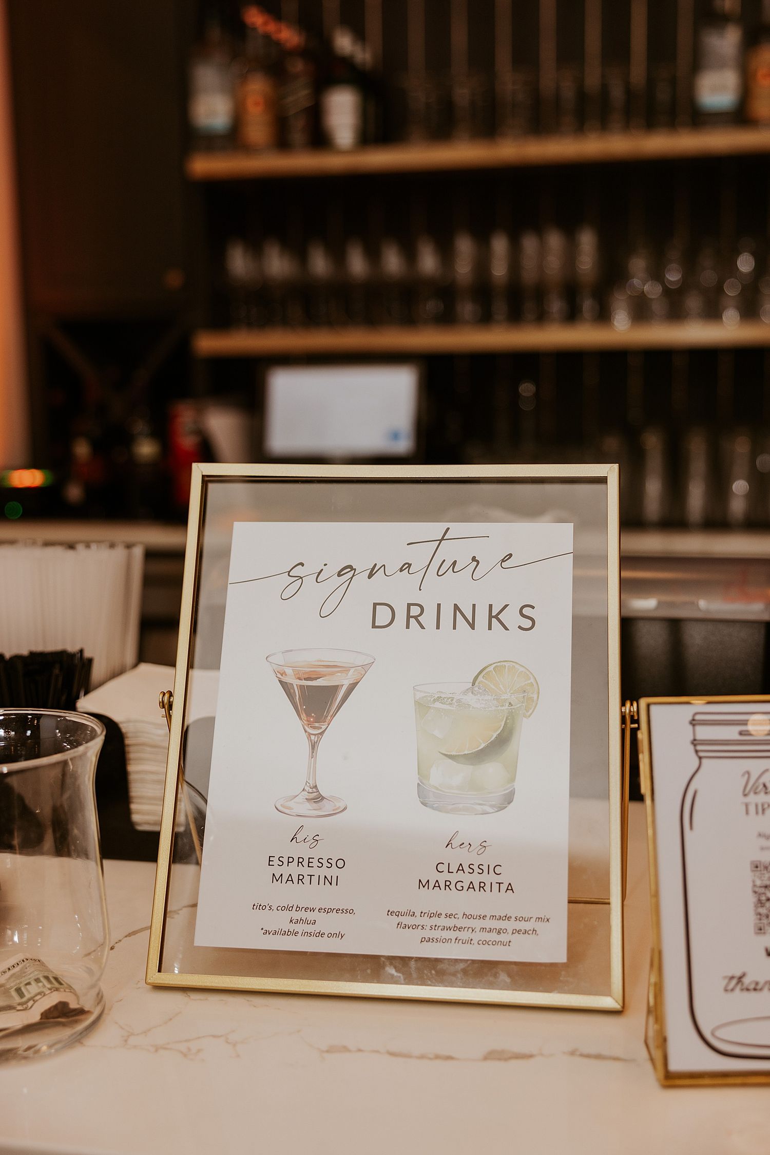 Singature drink signage for a New Hampshire wedding at Hyla Brook Estate