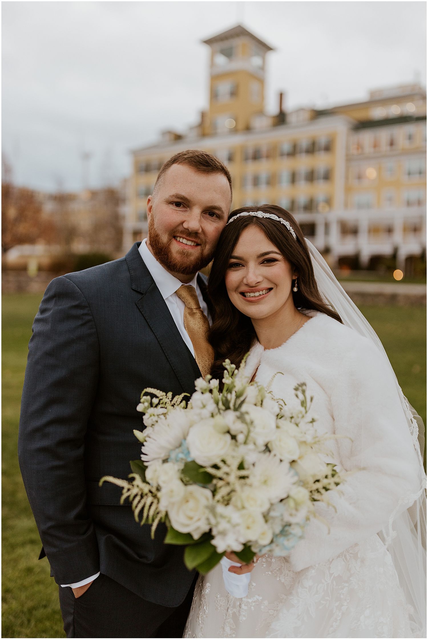 Couple at their wedding in the White Mountains NH at Mountain View Grand