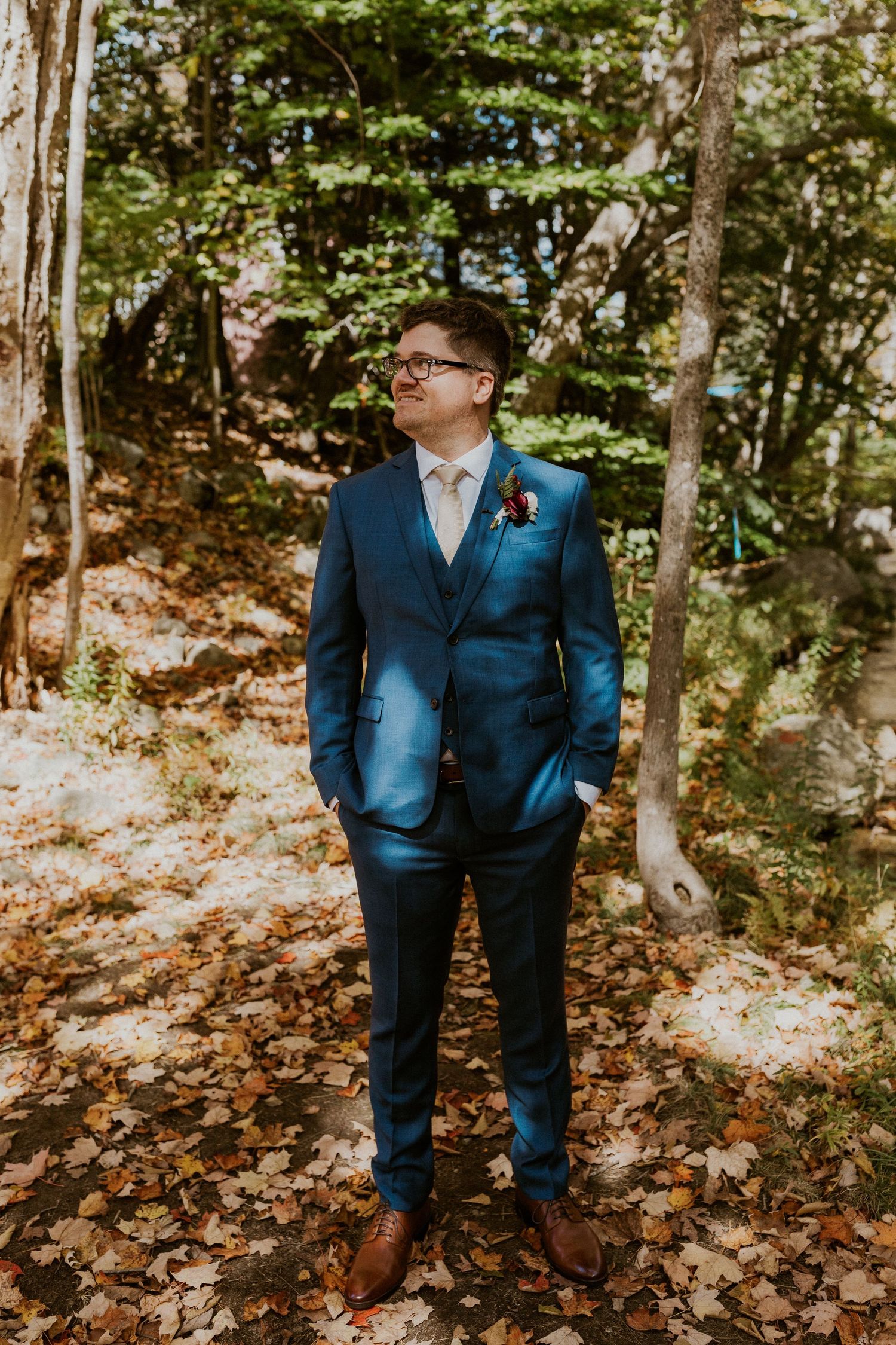 Daniel, the groom, waiting for Briana to walk outside and share a first look before the wedding ceremony.