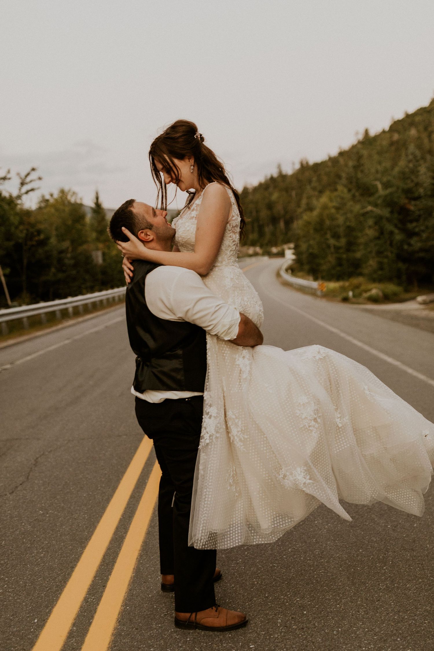 New Hampshire elopement portraits during golden hour in the white mountains.