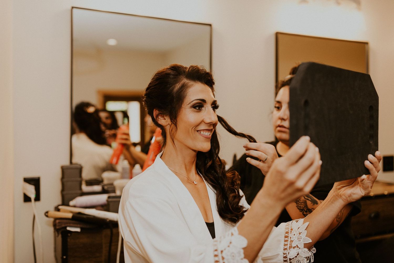 Jessica previewing her bridal hair and makeup before getting her dress on!