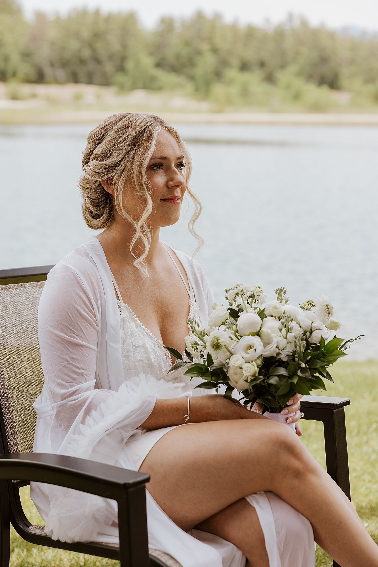 Bride getting ready for her Owl's Nest Resort wedding in New Hampshire