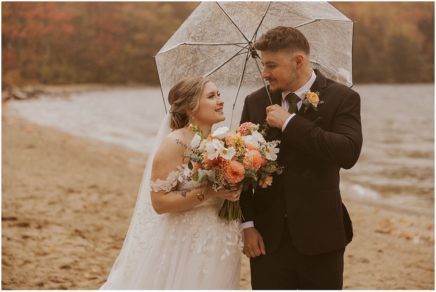 Bride and groom at their elopement day in New Hampshire