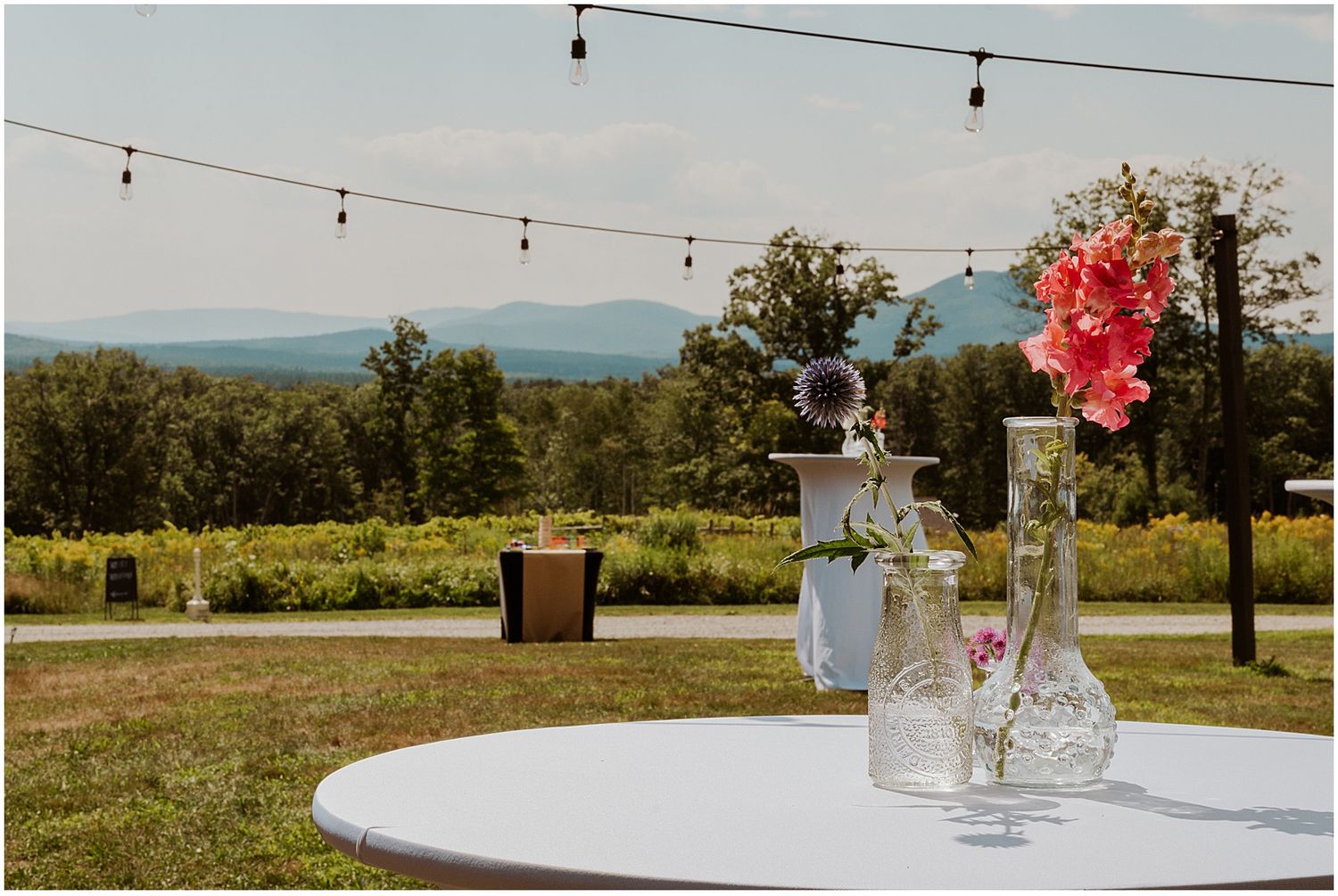 Cocktail hour space at a Whiteface Hollow wedding in New Hampshire