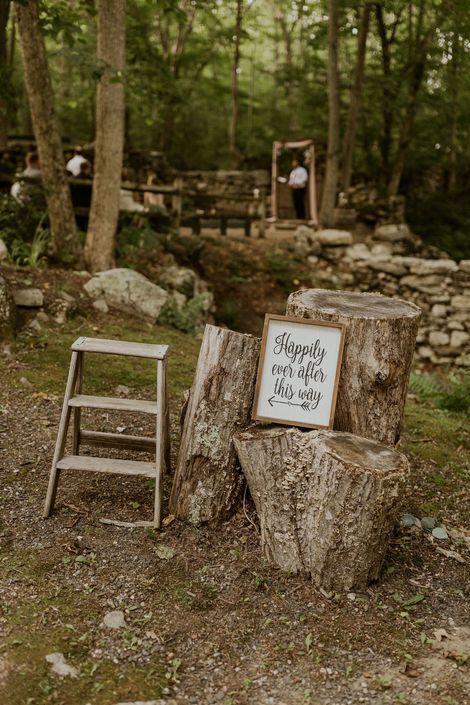 Cute rustic decor at Jessica and Mike's ceremony space at Wright's Mill Farm in Canterbury Connecticut.