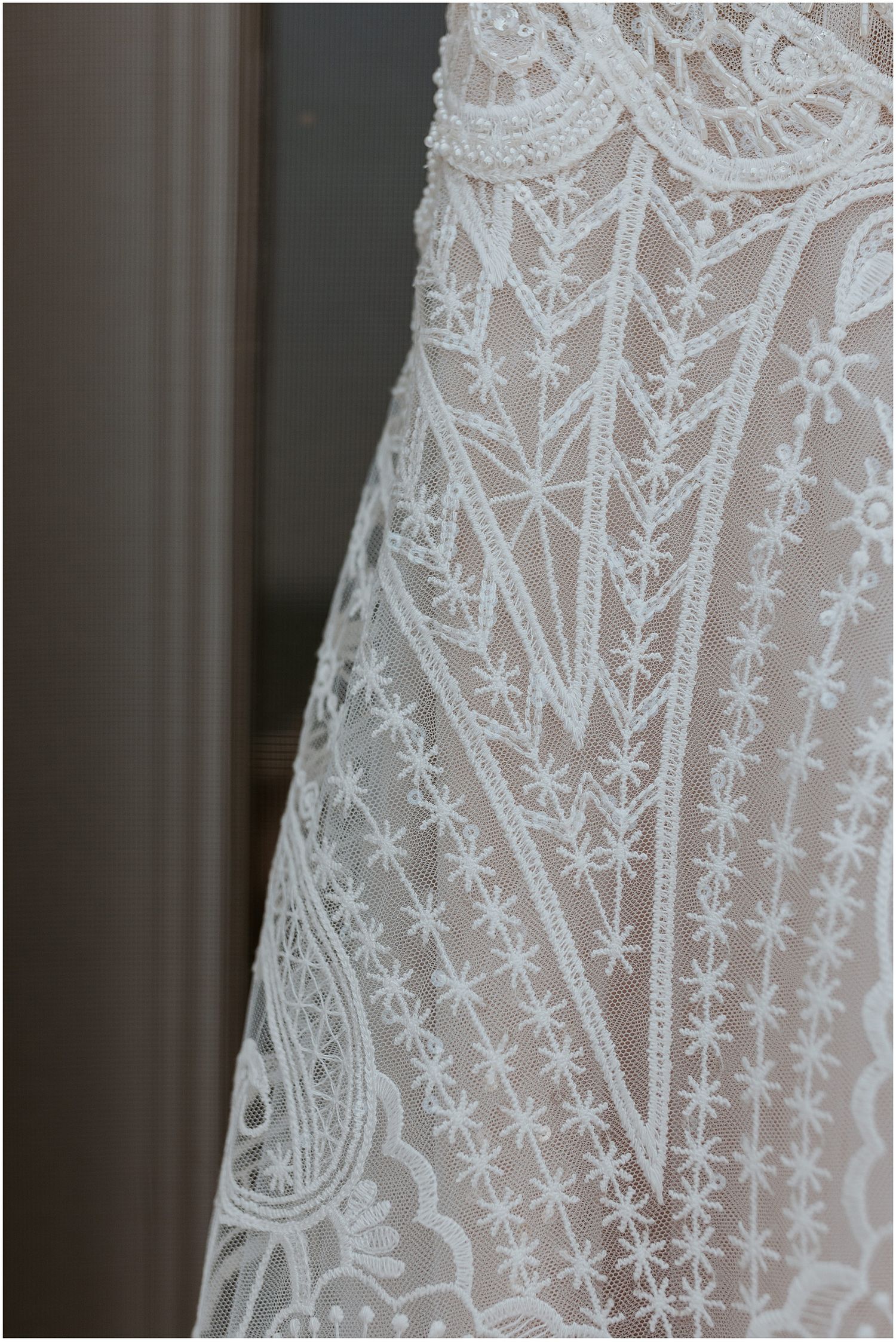 Up close details of a bridal gown for New Hampshire wedding