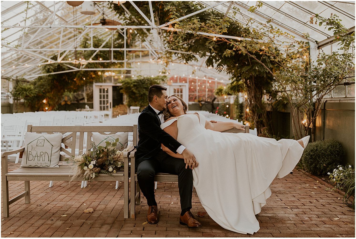 Greenhouse wedding ceremony at the Barn on the Pemi